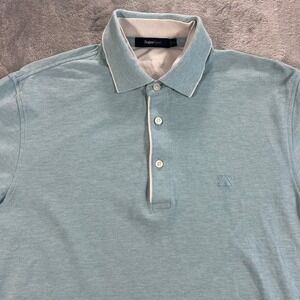 Zegna Sport Polo Shirt Mens Large Blue Short Sleeve Cotton Contrast Trim Good